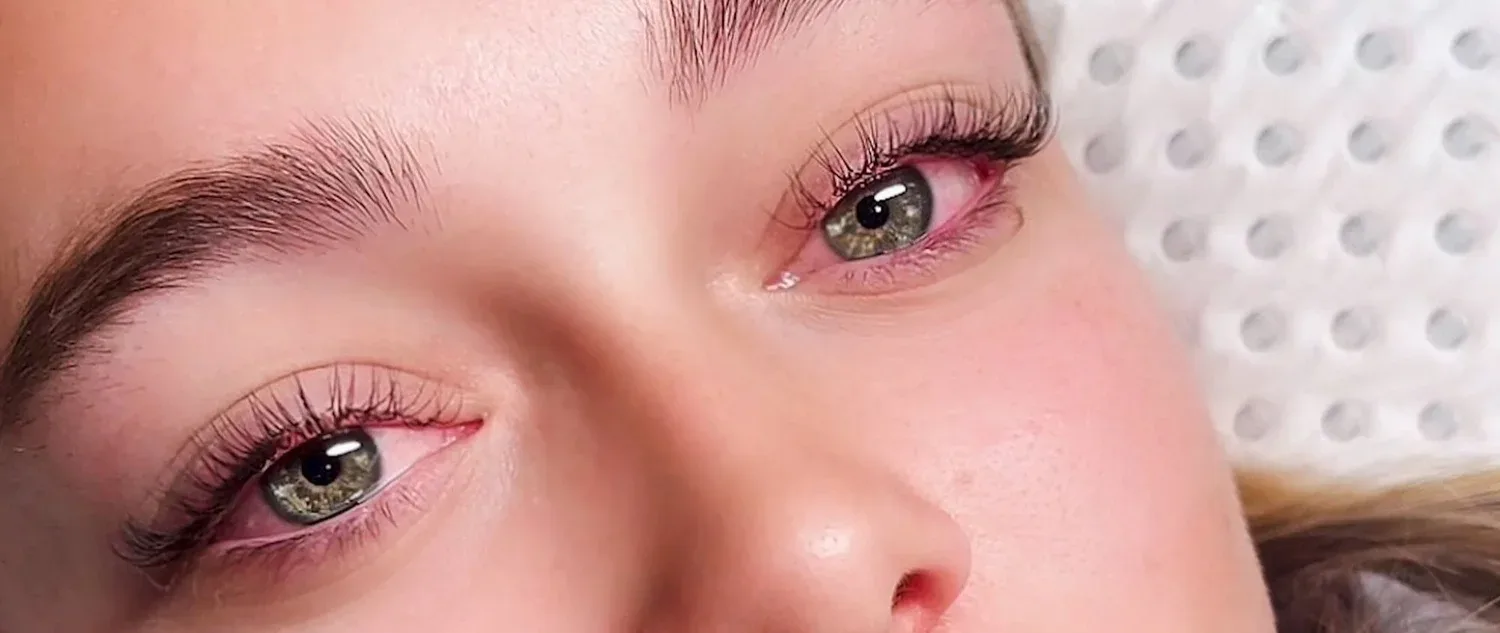 Lifted, tinted lashes and groomed brows — close-up result